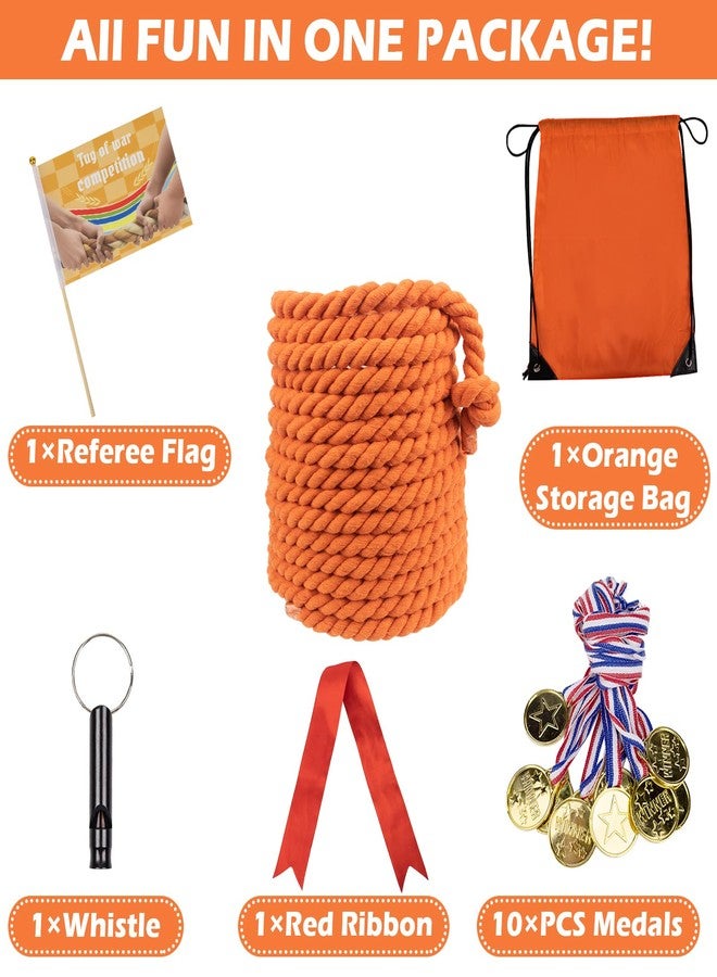 MrCarbon 40FT Tug of War Rope,Tug a War Rope,Tug of War Rope Adult with Cotton Rope,10 Medals,2 Flags,Whistle,Ribbon and Storage Bag,Orange ,Field Day Games,Outdoor Games,Family Reunion and Team Building Games - Image 3